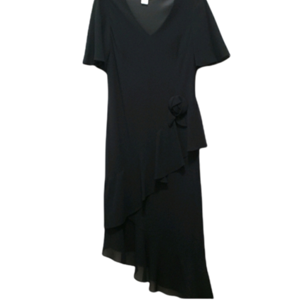 CATTIVA Black Asymmetrical V-Neck Dress Size: 10